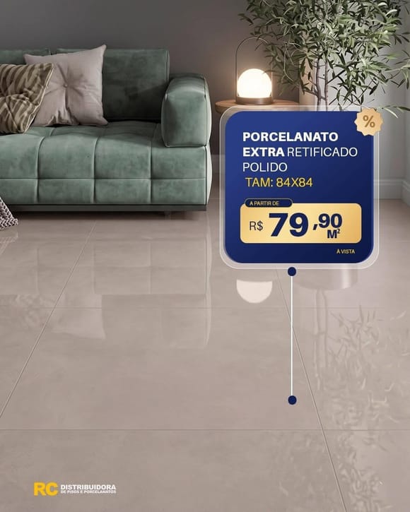 Oferta 35: Porcelanato Extra Retificado Polido 84X84, a partir de R$ 79,90 por m², à vista
