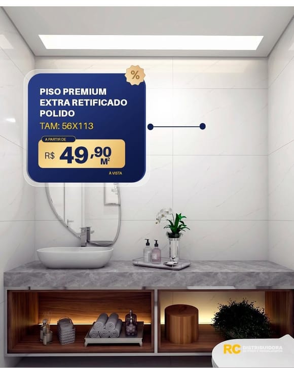 Oferta 33: Porcelanato Extra Retificado Polido 56X113, a partir de R$ 49,90 por m², à vista